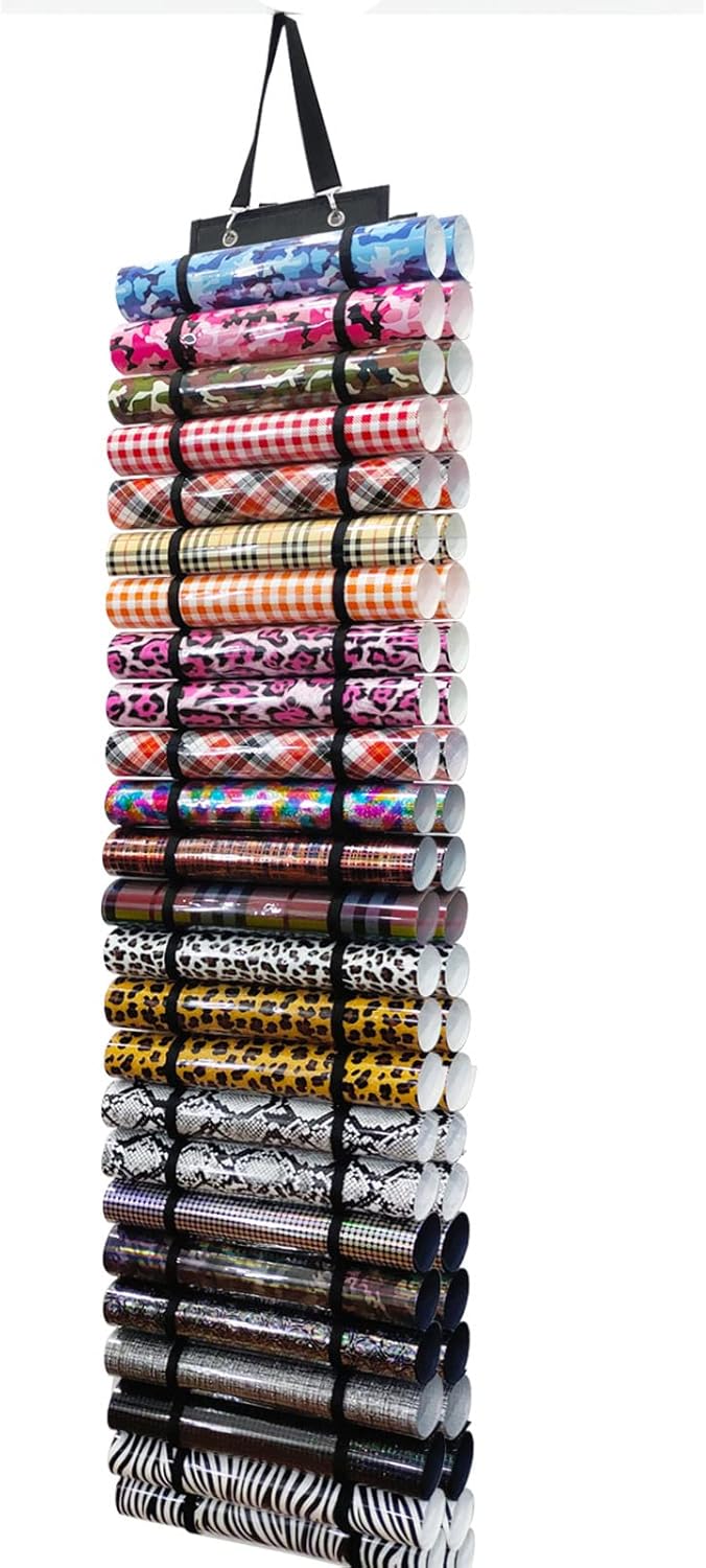 CLZYLRS Storage Organizer Vinyl Roll Holder | Craft Organizer Vinyl Storage Rack | Hanging Organizer Storage… (Black, 50)