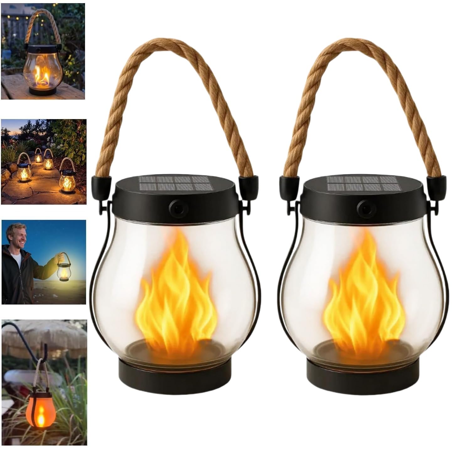 Klynero Solar-Laterne mit Flammeneffekt, USB - Aufladung, für Außen Halloween Dekoration