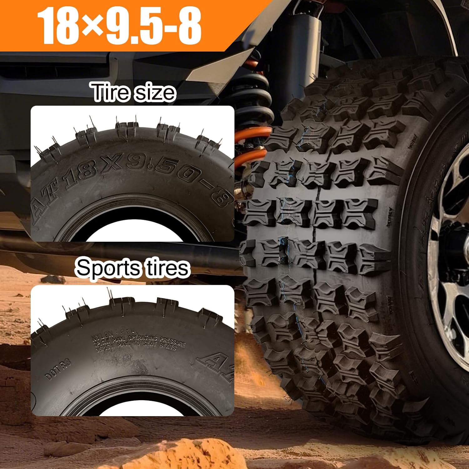 TRIPOWER 2 pcs 18x9.5-8 ATV UTV Tires 18x9.5x8 Lawn Mower Sport Off-Road Tire, Turf Mud Sand Trail Tires, 4PR, Tubeless