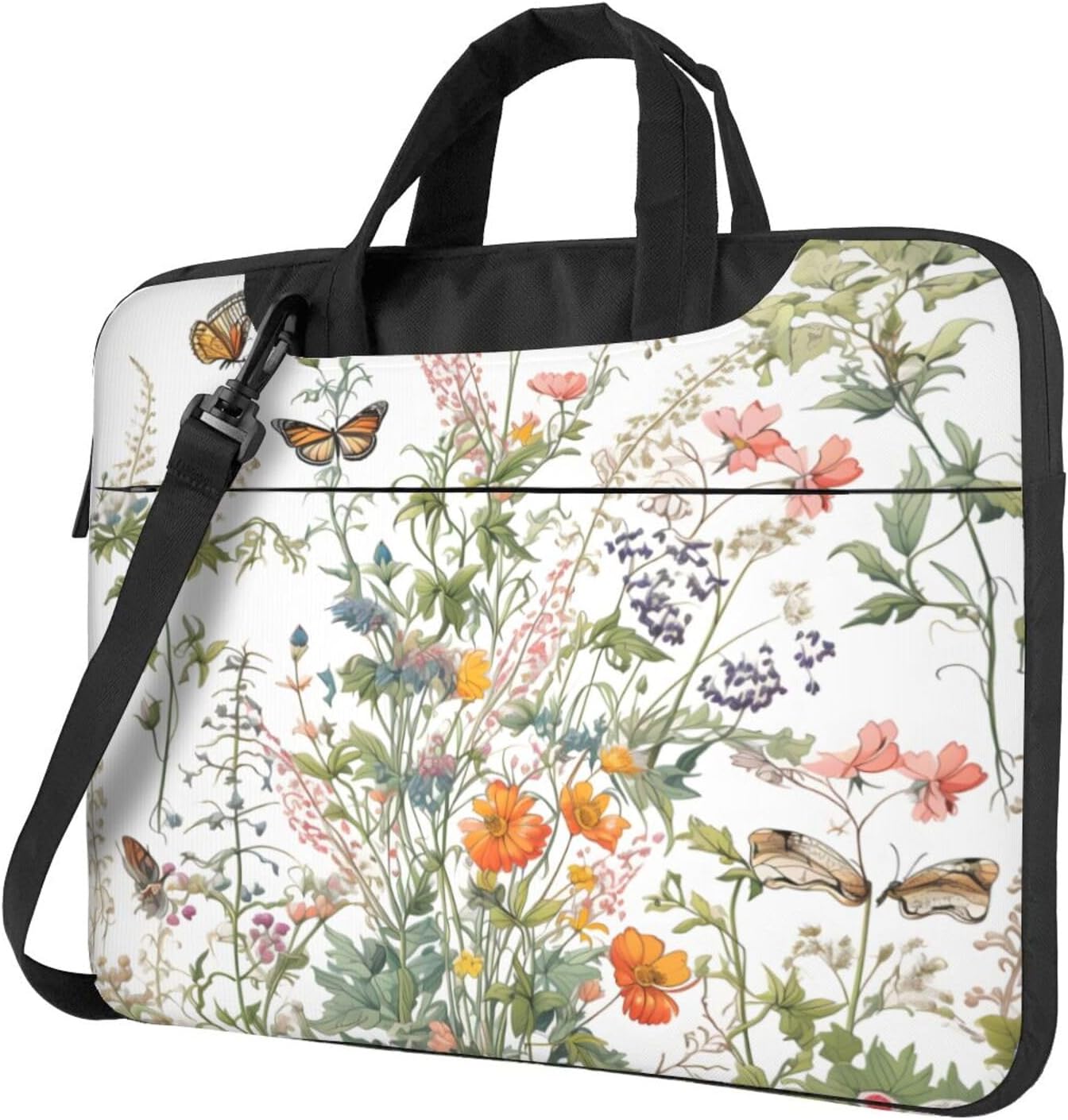 Laptop Bag Case Wildflowers Flower Leaves Butterfly Computer Messenger Shoulder Bag Laptop Sleeve Briefcase