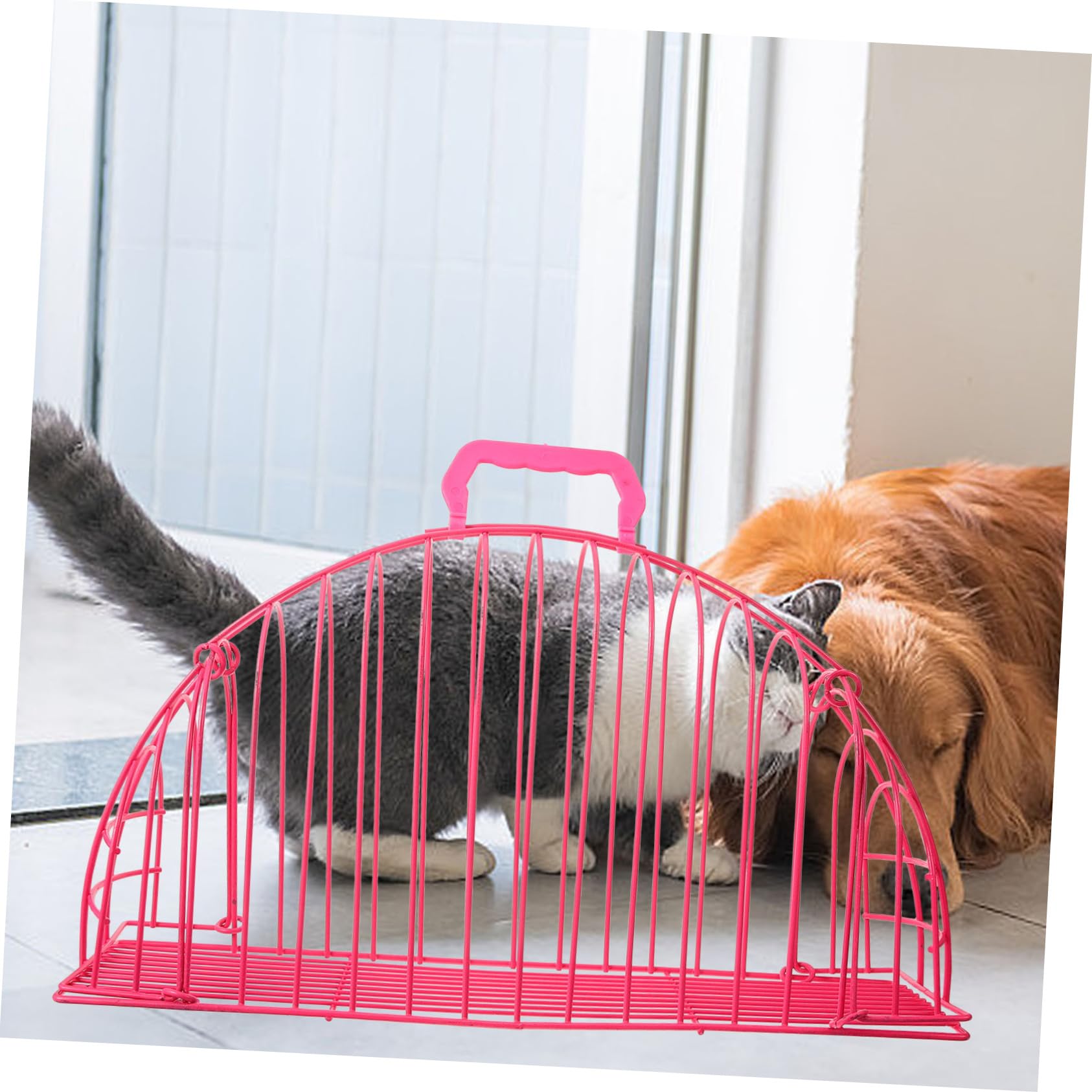 Luxshiny Jaula para Baño de Gatos Resistente Arañazos Jaula de Metal Transpirable para Recorte de Uñas S con Asa para Baño y Cuidado de Gatos Pequeños
