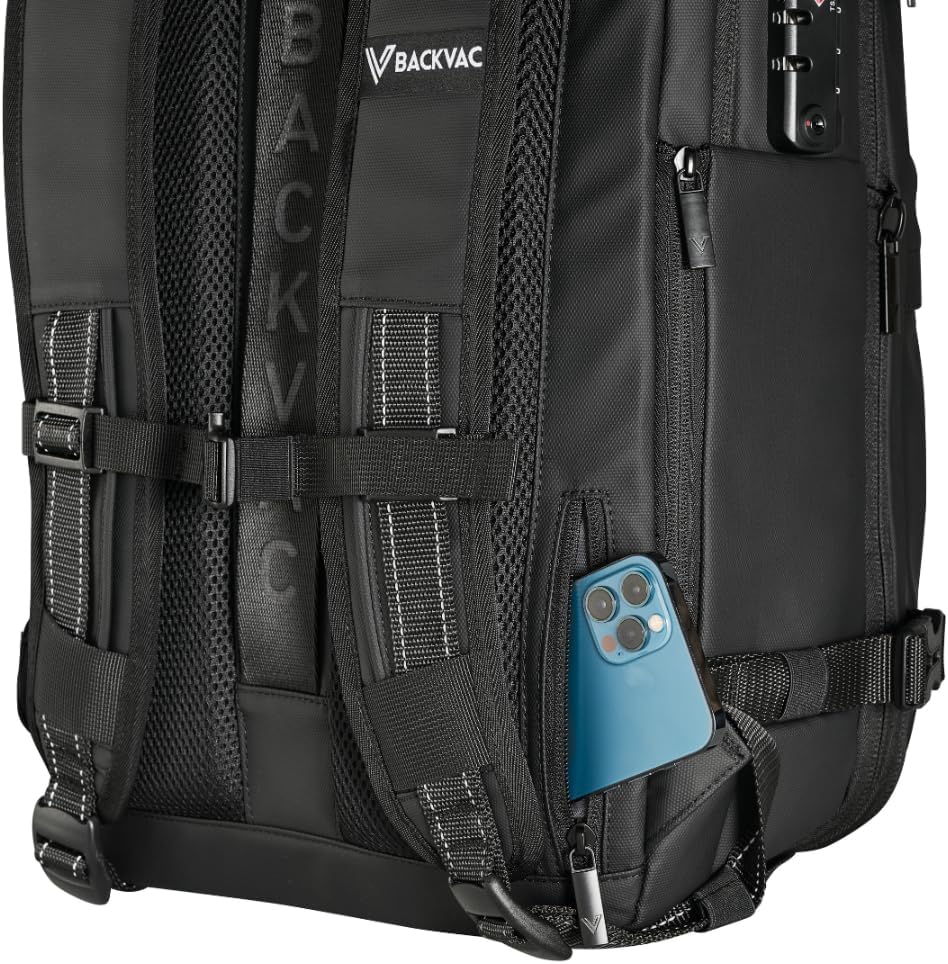 Travel Backpack 60L Expandable Air Compression System Water Resistant TSA Lock Carry-On Suitcase Luggage (Pastel Blue)