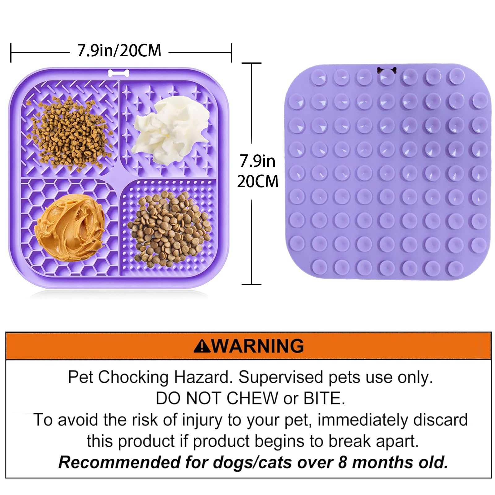 2 Stück Schleckmatte Hund, Leckmatte für Hunde und Katzen mit Saugnäpfen, langsames Füttern, Schleckmatte für Angstzustände, Butter, Joghurt, Erdnussbutter, Haustier-Badetrainingsmatte, 20 * 20cm