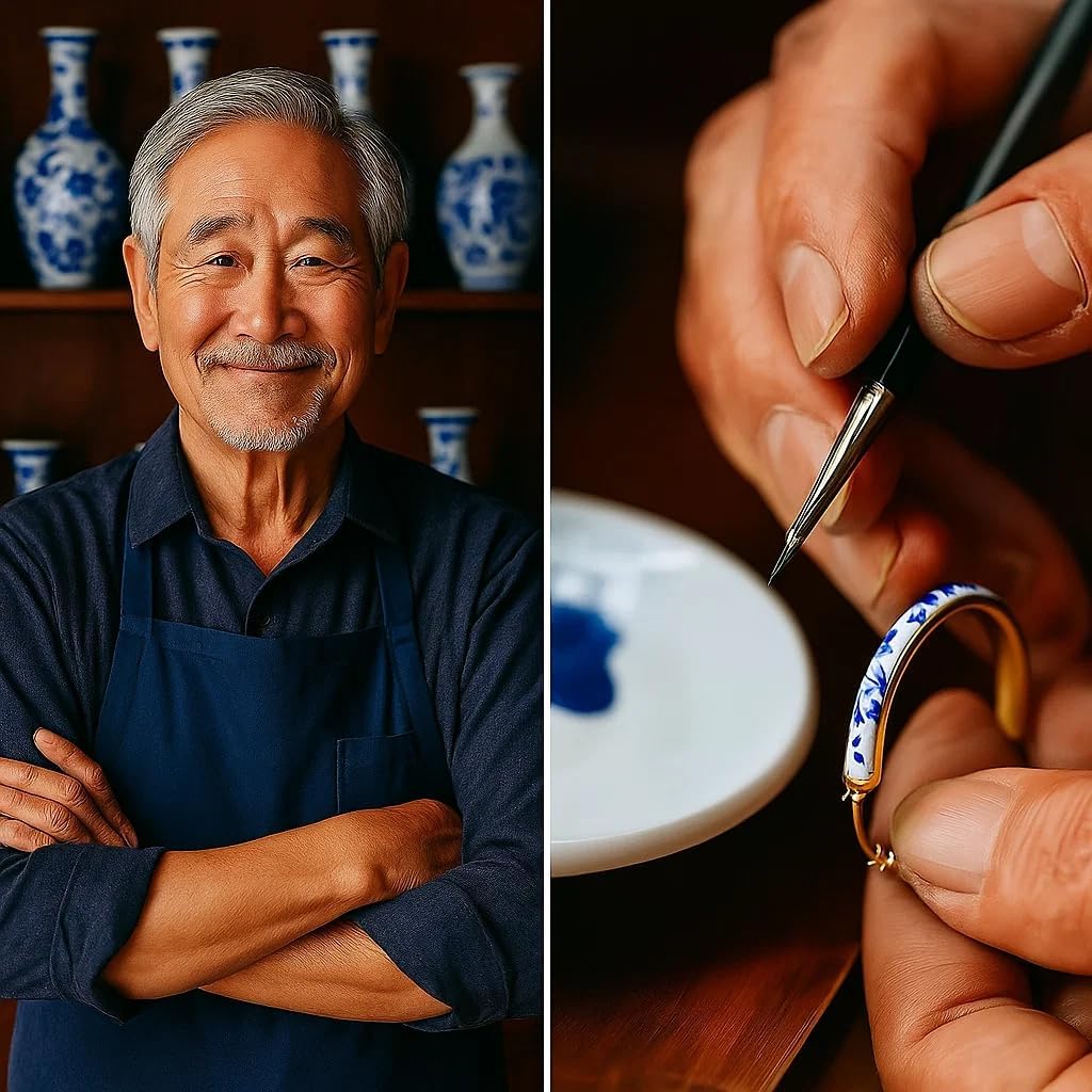 Chunky Blue and White Porcelain Hoop Earrings for Women – Hand-Painted Statement Earrings with 18K Gold, Artistic Vintage Jewelry, Luxury Gift (Cerulean) - Image 6