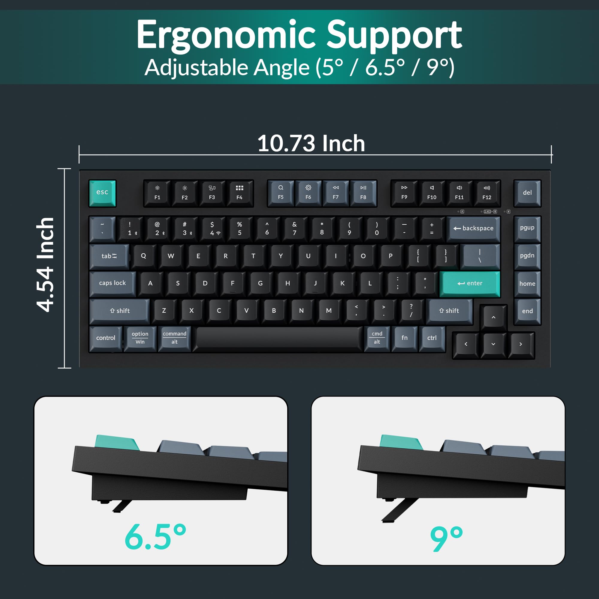 Keychron B31 Wireless Silent Keyboard, 75% Layout Quiet Typing Custom Programmable, 2.4 GHz/Bluetooth/Wired Ergonomic Support Compatible for Mac Windows Linux - Deep Black — view 8