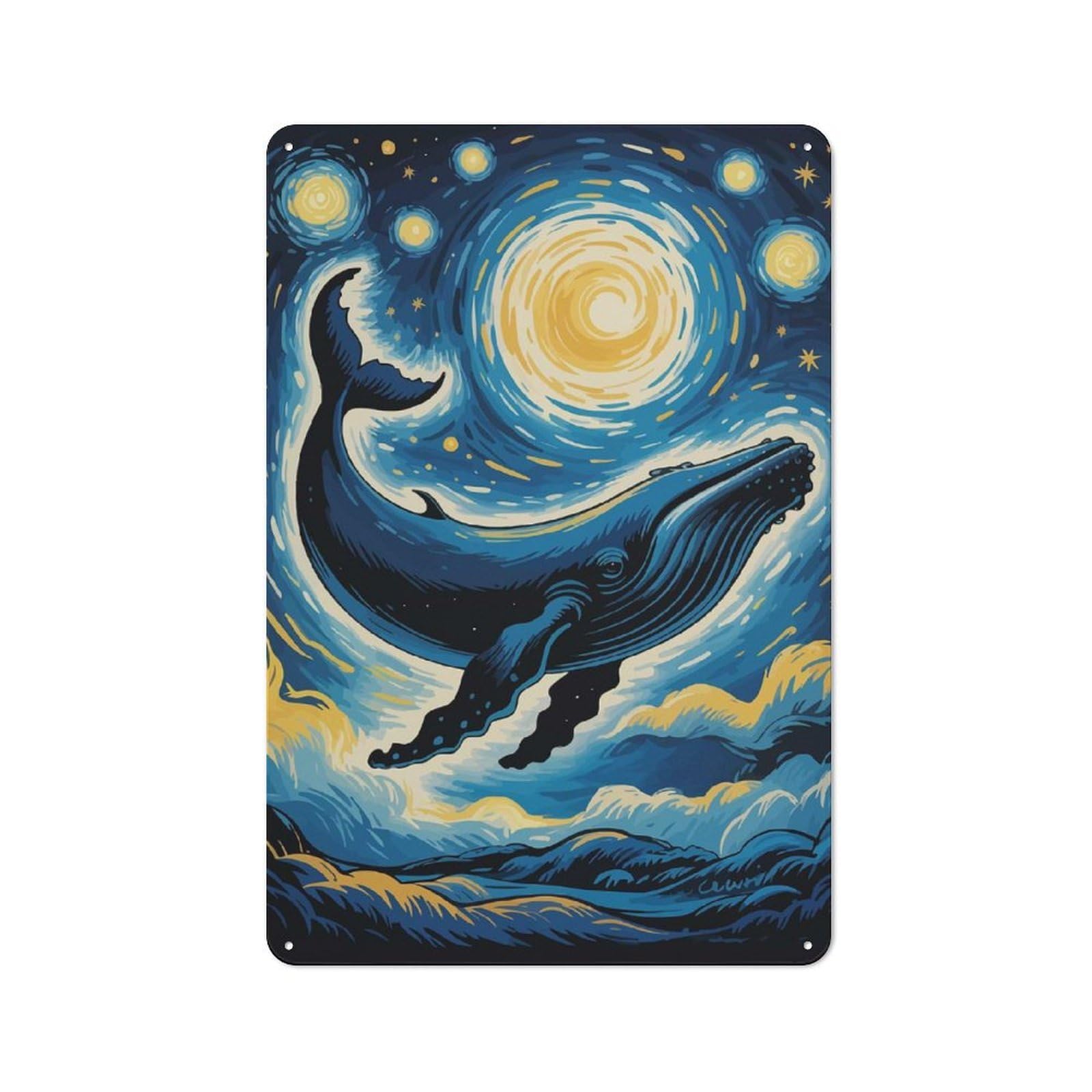 Junmoney Whale In Starry Night Sky Vintage Tin Sign 30X20cm For Garden Room Or Summerhouse, A Housewarming Gift For Outdoor-Room Decor Collectors