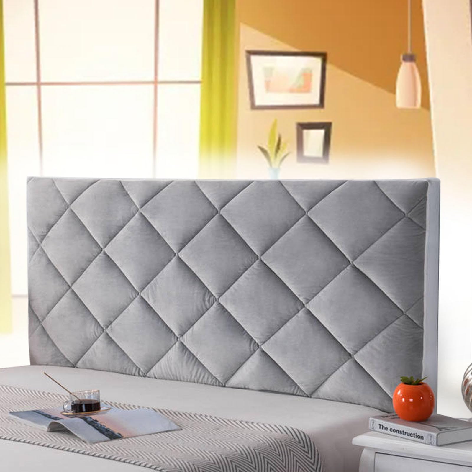Padded Headboard Cover Double Headboard Covers for Super King Size Stretch Bed Headboard Covers White Grey Velvet Padded Headboard Dustproof Bedroom Decoration,grey-150cm