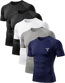 5 Pack Kompressionsshirt Herren Kurzarm, Funktionsshirt Atmungsaktiv, Schnelltrocknendes T-Shirt Männer, Laufshirt Baselayer Sportshirt für Fitness & Gym (M-XL)