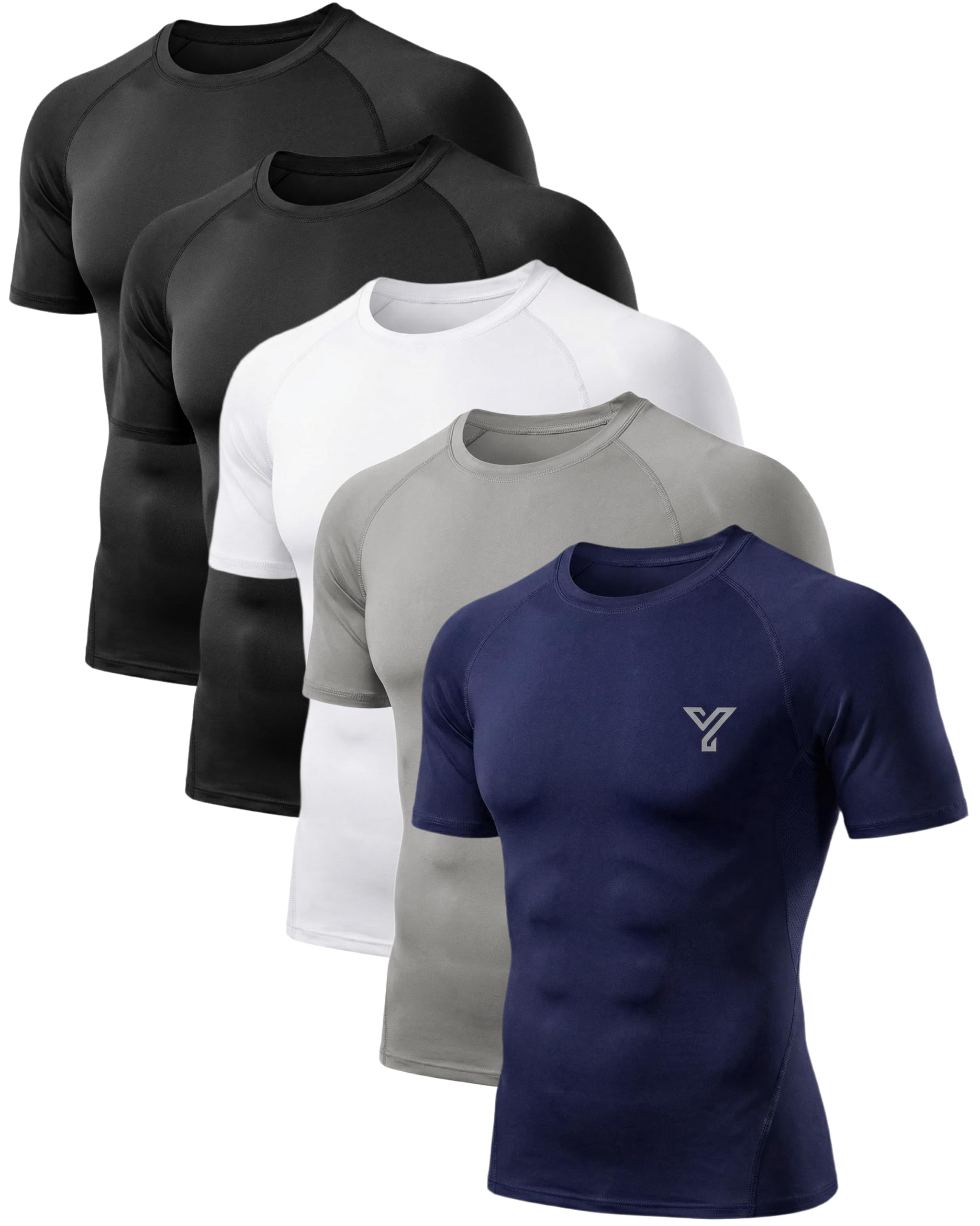 YESWEL 5 Pack Kompressionsshirt Herren Kurzarm, Funktionsshirt Atmungsaktiv, Schnelltrocknendes T-Shirt Männer, Laufshirt Baselayer Sportshirt für Fitness & Gym (M-XL)