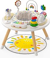 Move2Play 4-in-1 Montessori Baby Activity Center: Tummy Time, Exersaucer, Toddler Table with 8 Toys & Interactive Piano (Sun)