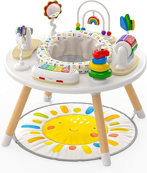 Move2Play 4-in-1 Baby Activity Center | Montessori-Inspired Design | 8 Interactive Toys | Tummy Time, Exersaucer & Toddler Table | Shower Gift | Essential | Must Have for 3, 6, 12 Month Old (Sun)