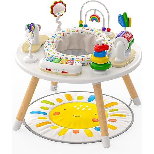 Move2Play 4-in-1 Baby Activity Center | Montessori-Inspired Design | 8 Interactive Toys | Tummy Time, Exersaucer & Toddler Table | Shower Gift | Essential | Must Have for 3, 6, 12 Month Old (Sun)