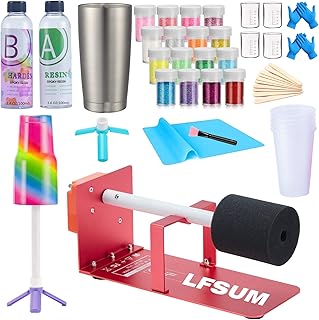 Cup Turner for Crafts Tumbler Cup Spinner Machine Kit,Cuptisserie Turner DIY Glitter Epoxy Tumblers with Silent UL Motor 2 Foams (Turner& 6.8oz Epoxy Resin)