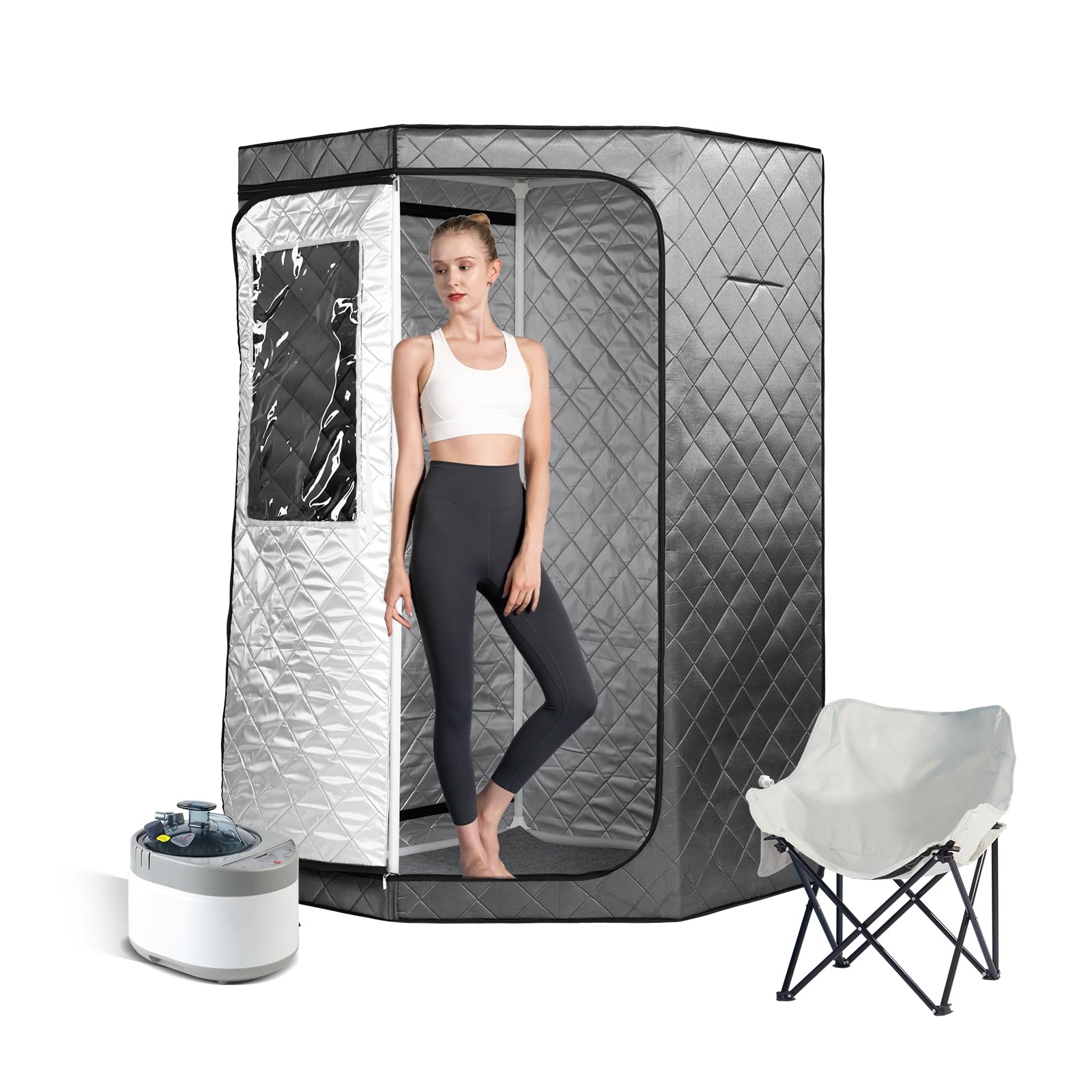Smartmak Portable Steam Sauna, Full Body Sauna Tent for Home, Personal Home Sauna Box, with 4L & 1500W Steamer, Remote Control, Upgraded Folding Chair