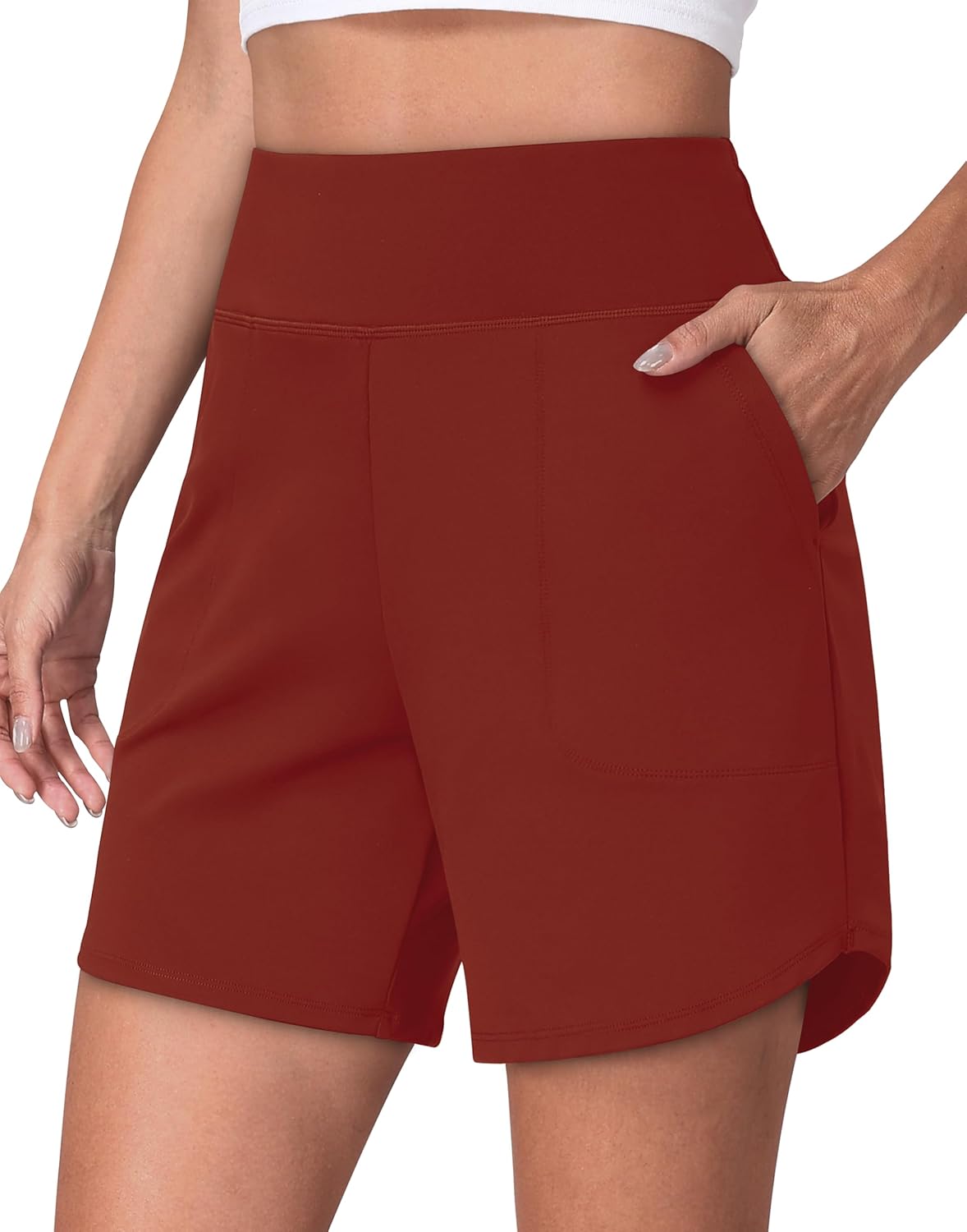 Women's 6" High Waisted Quick Dry Athletic Shorts Stretchy Bermuda Shorts for Running Workouts Casual Wear