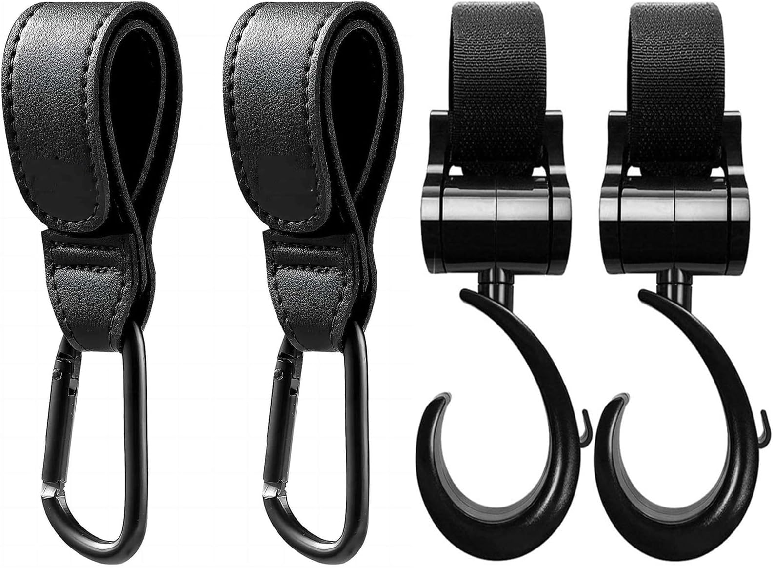 AtRyx Baby Stroller Hooks Clips, 4pcs Portable Stroller Hooks for Hanging Multipurpose Organizer Hook Clip Stroller Accessories Vegan Leather Stroller Clip for Bugaboo Strollers wheelchairs Walkers