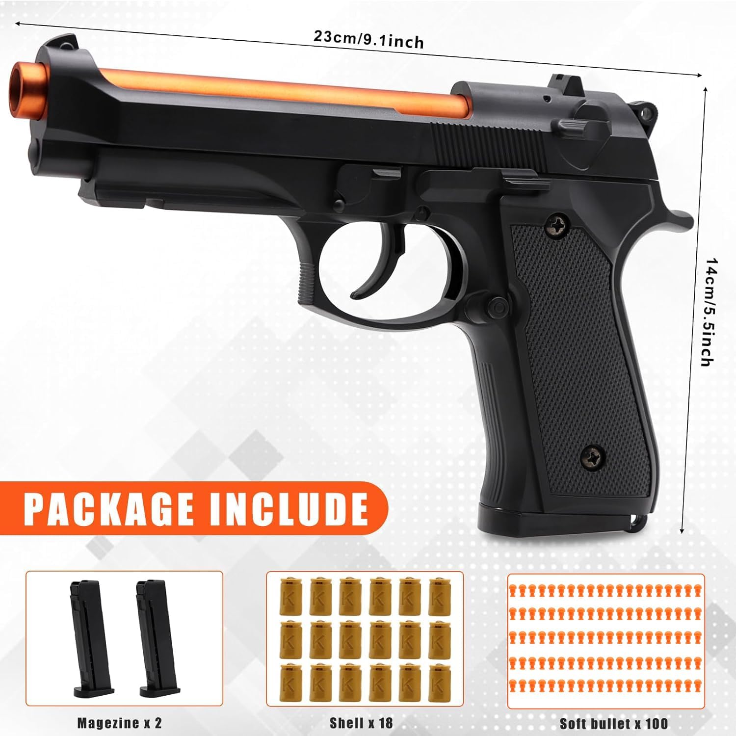 Automatic Shell Ejecting Toy Gun - 26-32FT Range, 2 Modes (Shooting & Fidget) with 2 Magazines, 18 Shells, 100 Foam Bullets - Safe Fun Idea Gifts for Brithday Christmas Halloween