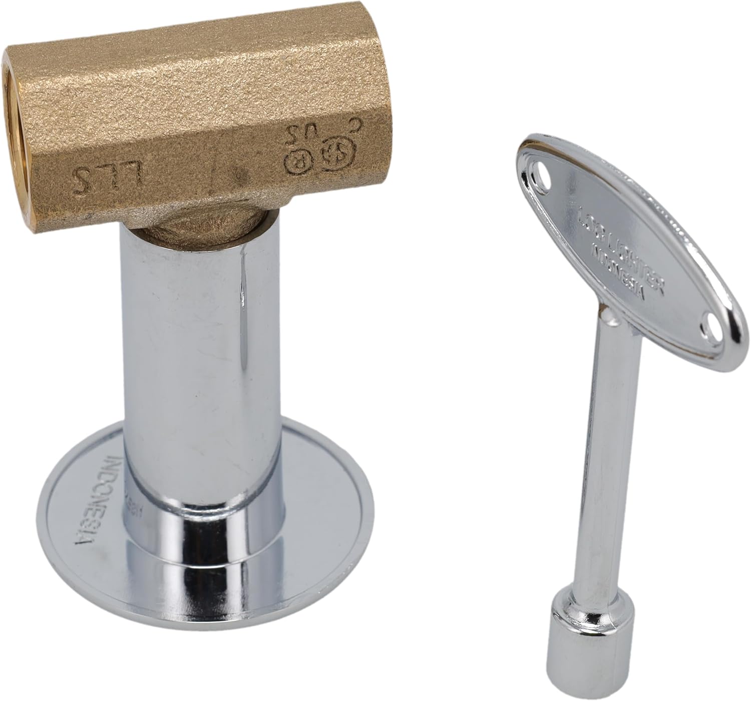 Supplying Demand SVL-2SK-CP Fireplace Fire Pit | 1/2" NPT Brass Log Lighter Straight Stop Valve, Polished Chrome with Escutcheon and Key