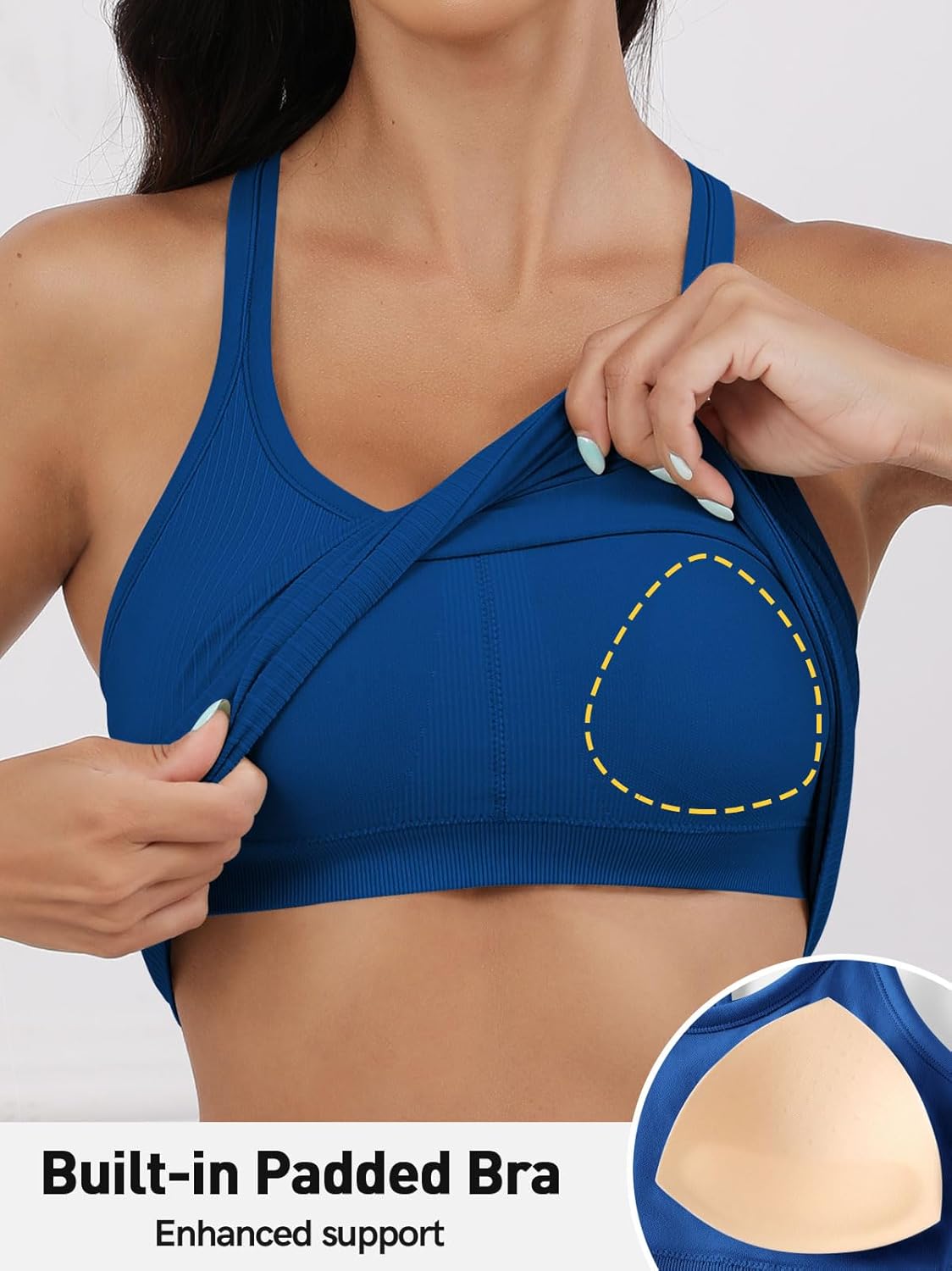 Built in Bra Tank Tops for Women Scoop Neck Longline Workout Tank Top Ribbed Seamless Yoga Racerback Tank Shirts - Image 2