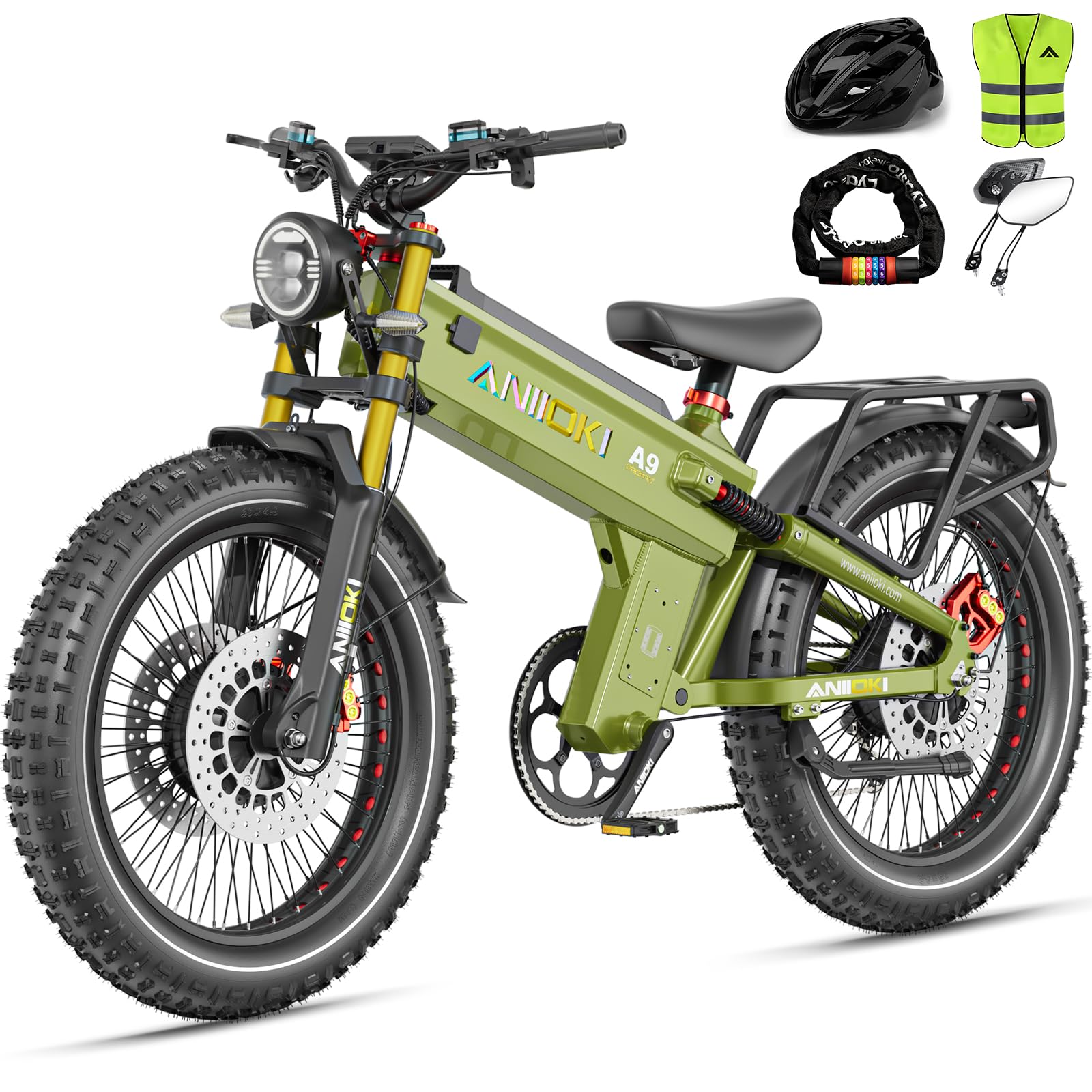 ANIIOKI 6000W Dual Motor Electric Bike for Adults,46MPH with 60V 70/80AH Battery Ebikes,Fat Tire All Terrain Electric Bike, Full Suspension E Bike, 7-Speed Gear Electric Bicycle