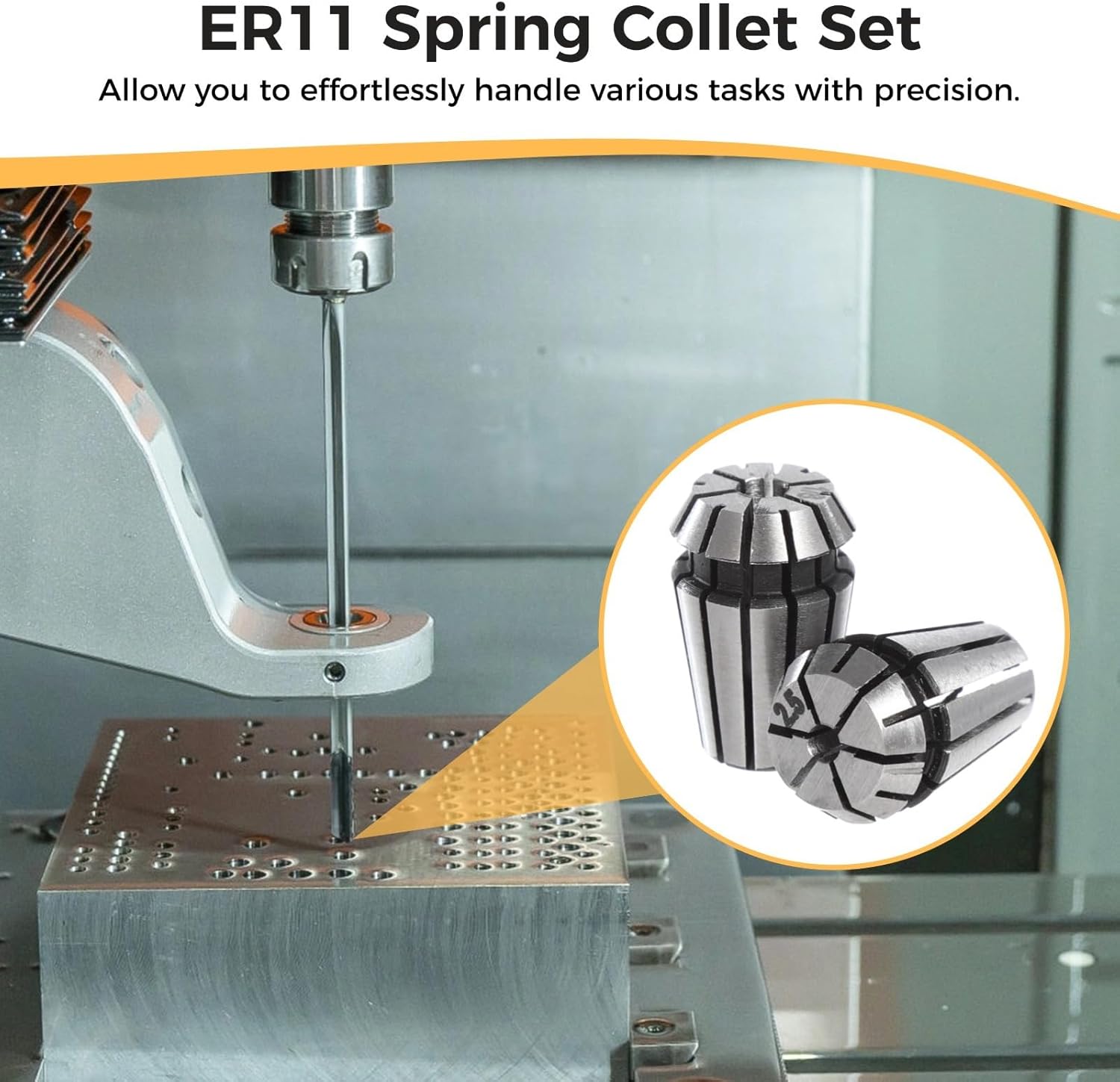 Generic 15 Pcs Er11 Spring Collet Set for CNC Machines, High-Precision Workholding Collets, 1-7Mm, 1/8, 1/4 Sizes, Engraving and Milling Tool Kit