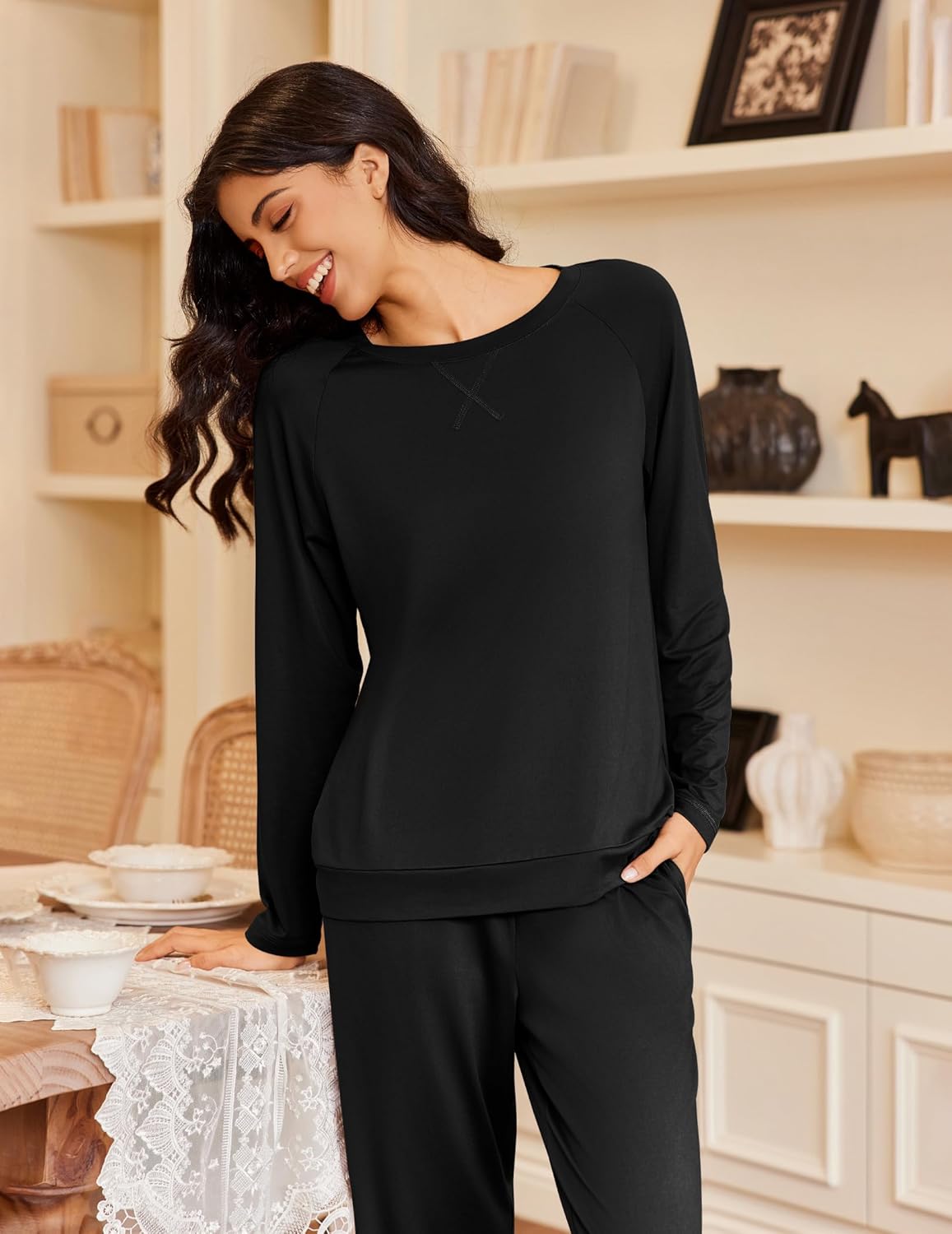 Ekouaer Pajamas Womens Long Sleeve Pj Set 2 Piece Loungewear Soft Comfy Sleepwear with Jogger Pants S-XXL - Image 4