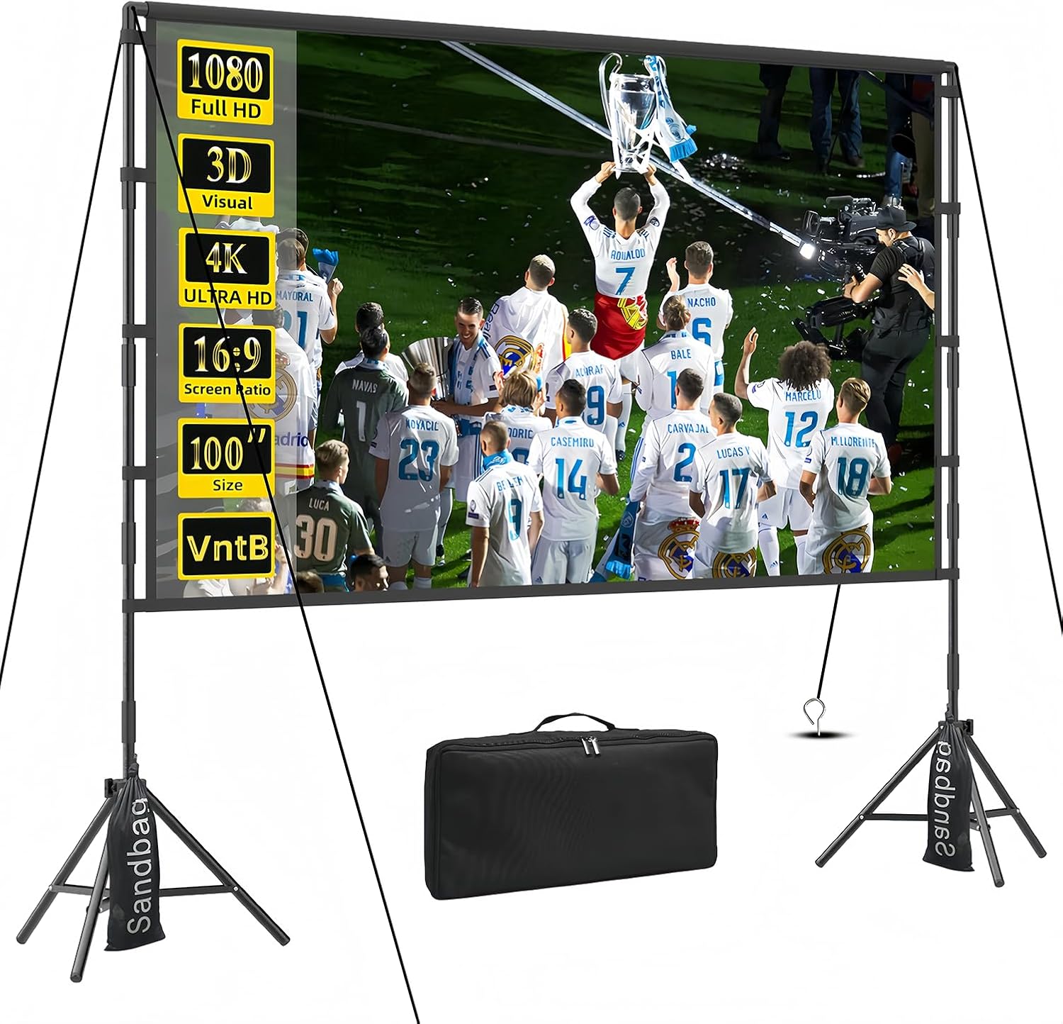 100 inch Projector sreen and Stand, Outdoor Indoor Projector Screen16:9 Foldable Portable Projector Screens for Movie Night Support Double Sided Projection 100inch