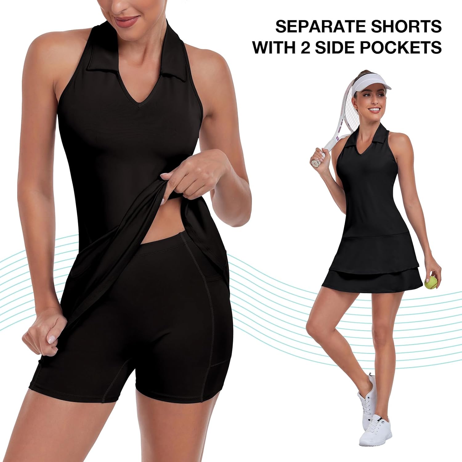 Soneven Tennis Dress for Women Golf Dresses with Built in Shorts Pockets Sleeveless Polo Racerback Workout Athletic Dresses