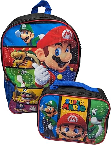 Miniatura 4 de AI ACCESSORY INNOVATIONS Mario Luigi Bros - Mochila de tamaño completo de 16 pulgadas con lonchera desmontable