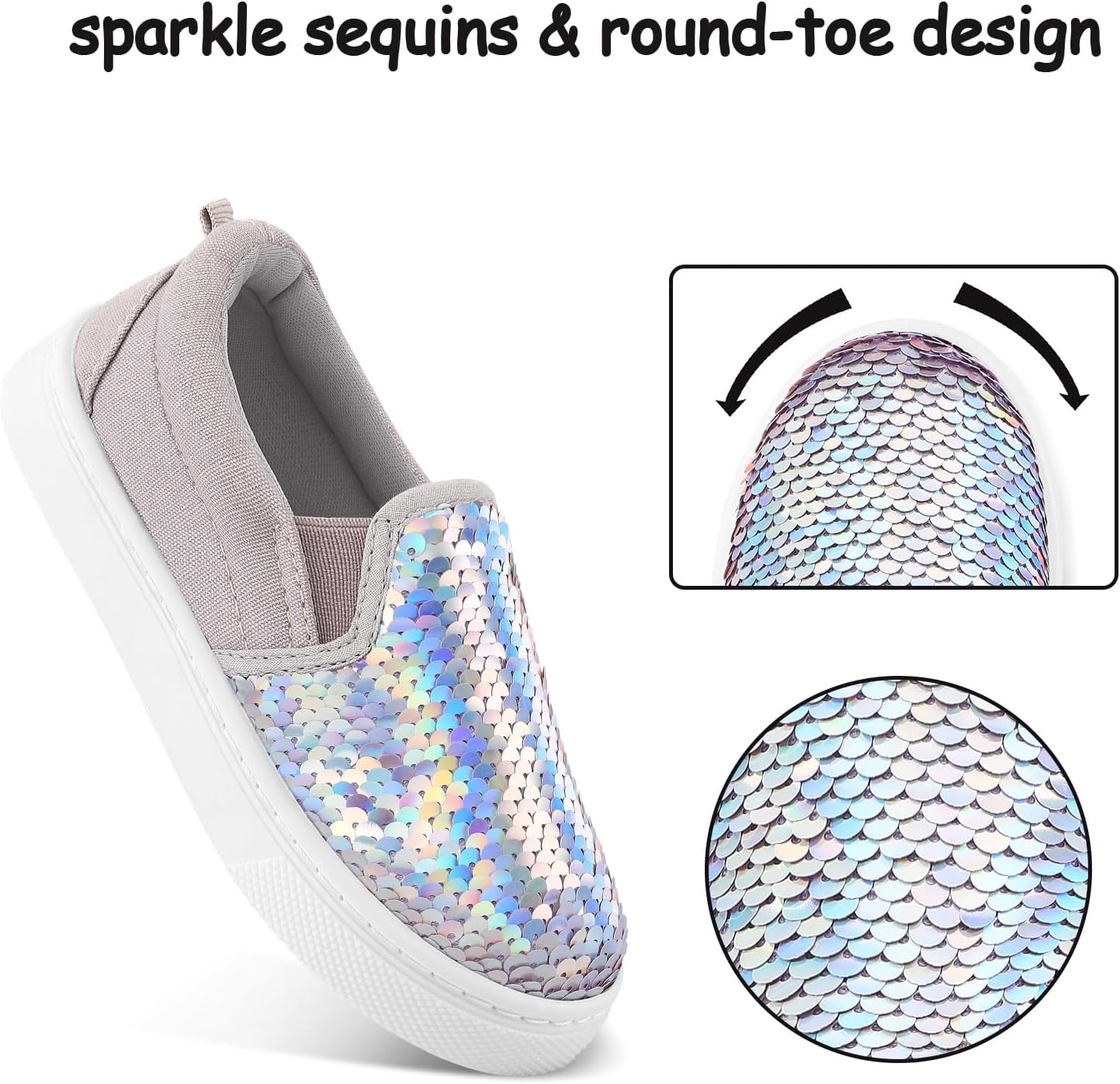 K KomForme Toddler Slip on Sneakers Girls Sparkle Sequins Canvas Walking Shoes - Image 3