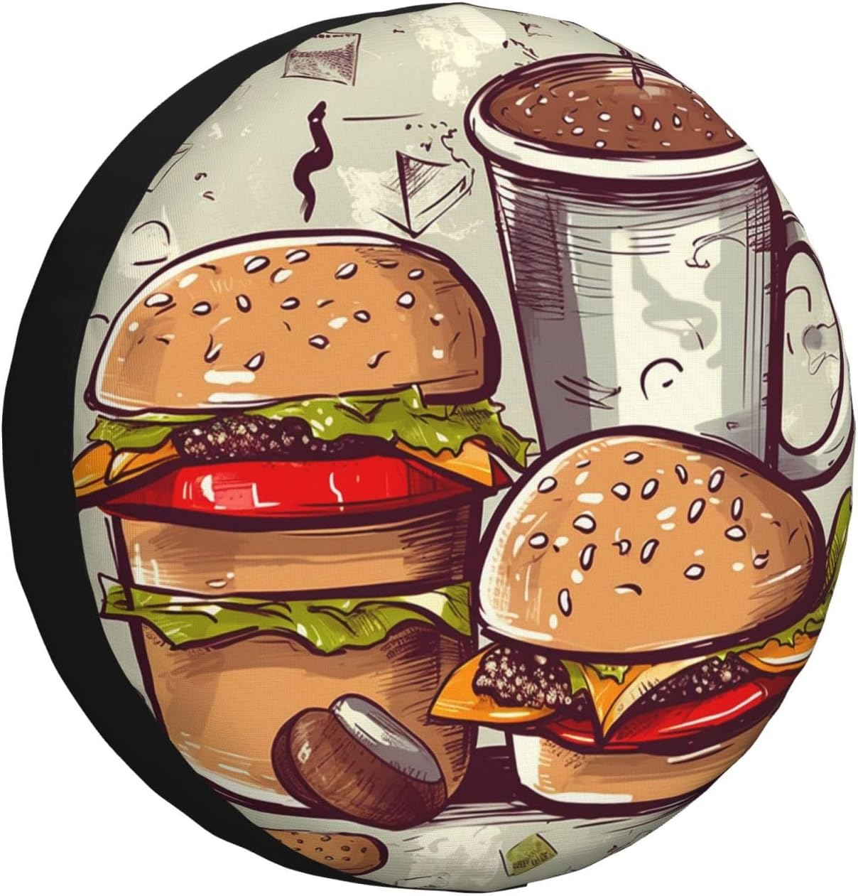 Funny Food Hamburgers and Mugs Spare Tire Cover for RV Trailer, Waterproof Dustproof Wheel Protector Weatherproof Wheel Covers Camper Tire Cover Travel Car Accessories Universal Fit 15 inch