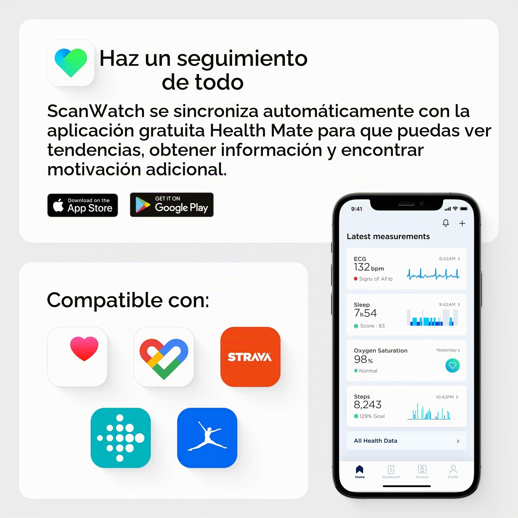 Withings , Scanwatch De 42 Mm Unisex Adulto, Negro (Black), Mm