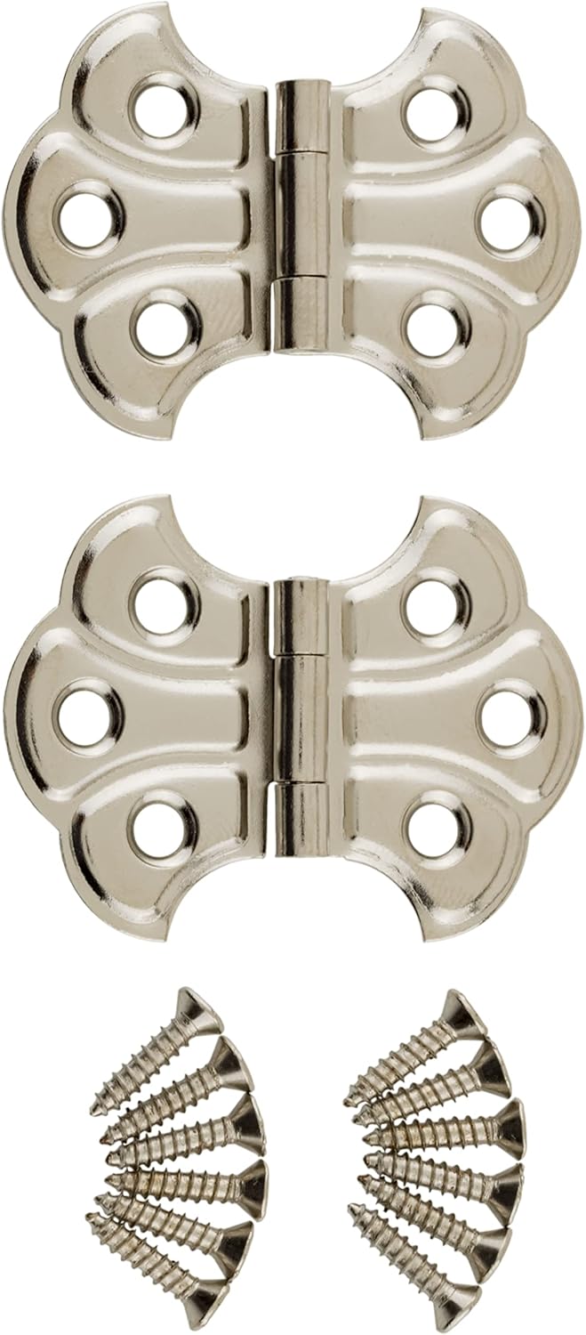 Polished Nickel Butterfly Hinges - 2" x 1-7/16" - Pack of 20 - Surface Mount Hinges for Cabinet Doors and Boxes - UA-262-HPN (10)