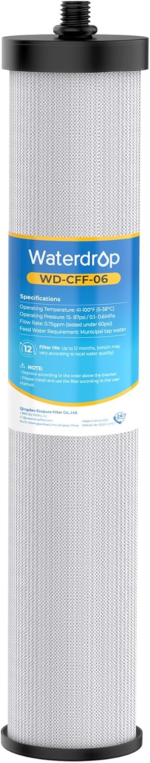 Waterdrop WD-CFF-06 Replacement Filter, Countertop Water Filter, 8000 Gallons Longer Filter Life, Reduces PFOA, PFOS, Chlorine, Sediment, 1 Pack