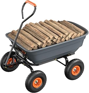 VINGLI Wheelbarrow, Plastic and Steel Wheel Barrel, Garden Cart for Lawn, Gardening, Construction (Gray)