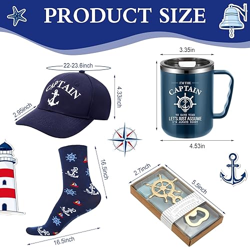 Miniatura 9 de 4 piezas de regalos de barco para hombres, gorra de capitán de barco, sombrero de capitán, vasos de acero inoxidable con texto en inglés "I'm