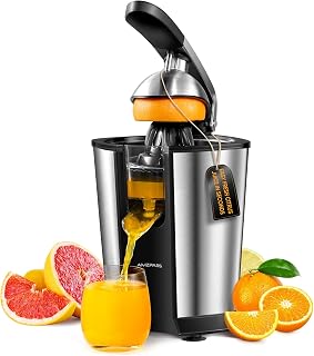 Amzpass Electric Citrus Juicer Squeezer - Quiet 120W Stainless Steel Orange Lemon Lime Grapefruit Juicer with 2 Cones & Soft Grip Handle