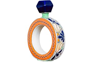 NOVICA Exquisite Artisan Handmade Ceramic Tequila Decanter Blue Orange Ring Shape Multicolor...