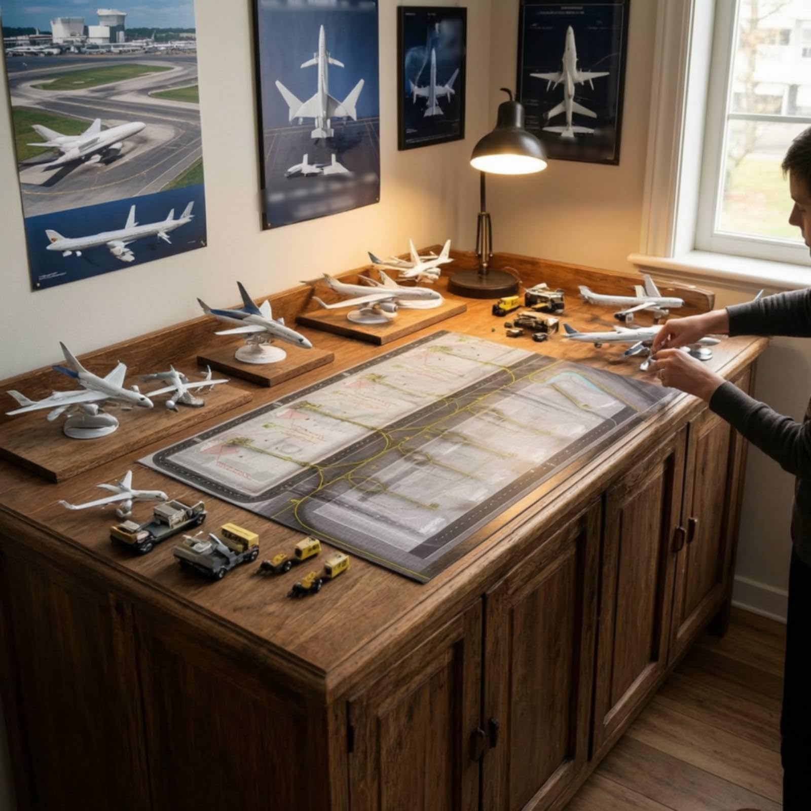 Base per Aerei Modello Pista Aeroporto Stampata Diorama Foglio Tappetino Carta Opaca Spessa con Vie di Rullaggio Definiti Adatto per Esposizione