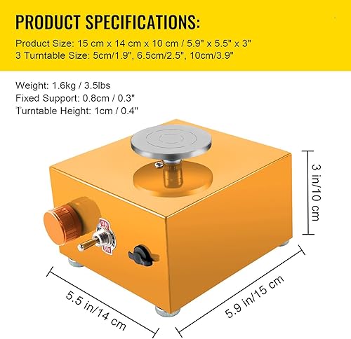 Miniatura 7 de Kit de escultura eléctrica de rueda de cerámica de velocidad ajustable con 3 bandejas giratorias y 16 herramientas, ideal para trabajos artísticos,