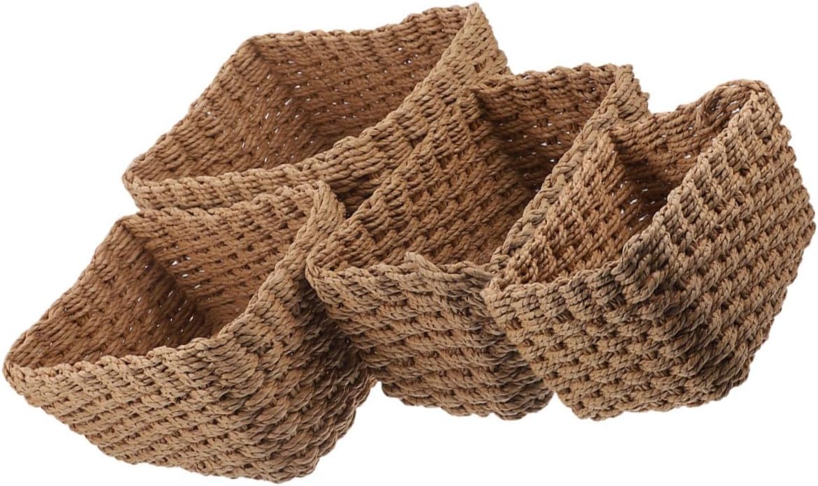 BESTYASH 4pcs Handwoven Storage Baskets for Organizing Bathroom Office Nursery Capacity Rattan Bins for Home Decor Lightweight and Portable Storage Light