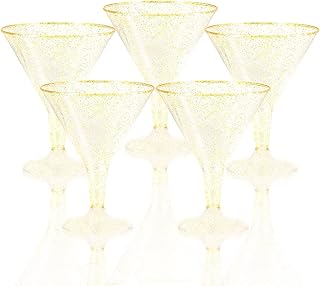 Liacere 24 Pack Gold Plastic Martini Glasses - 6.25oz Disposable Cocktail Glasses - Plastic Margarita Glasses Perfect for Wedding & Party & Mother's Day & Summer