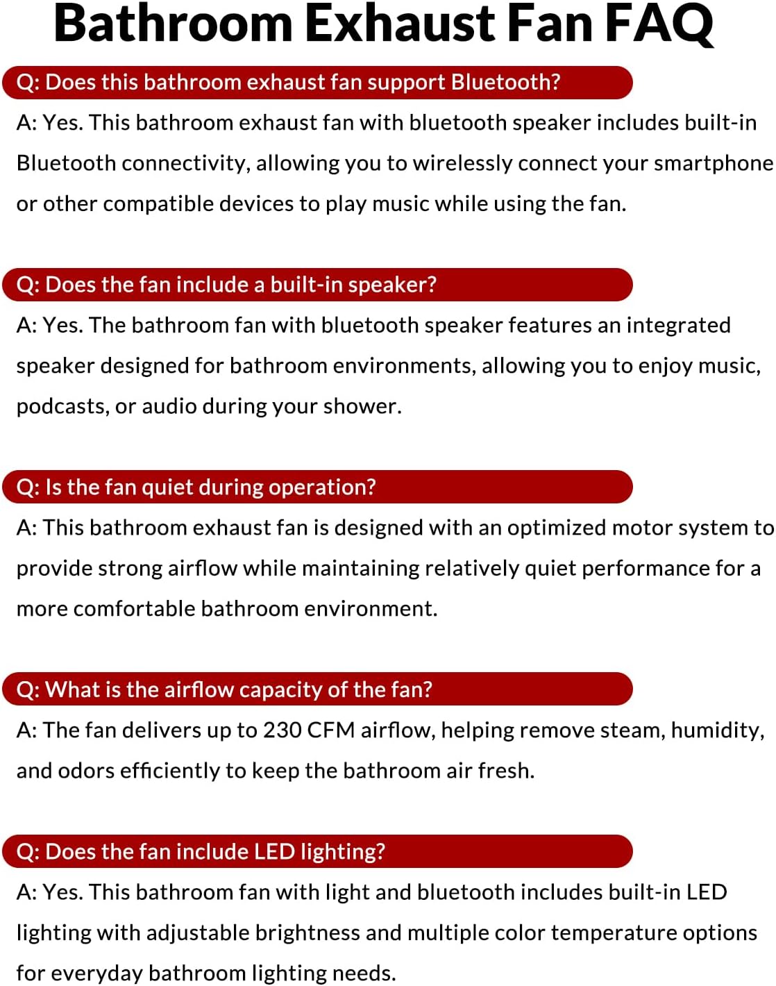 Bathroom Exhaust Fan with Bluetooth Speaker and LED Light, 230 CFM Quiet Vent Fan, 7-Color RGB Lighting & 3CCT Lighting, App and Remote Control, Smart Bathroom Exhaust Fan, Easy Install