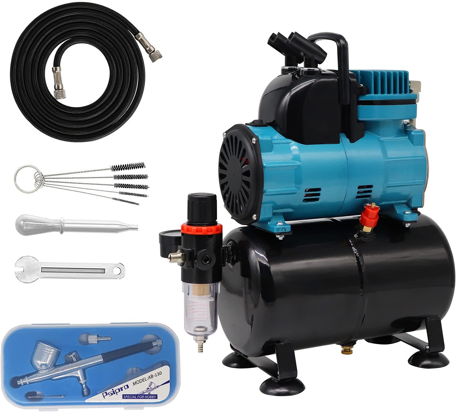 Psipro Airbrush Compressor Kit with 3L Tank and 6FT Hose Multipurpose for Spraying Cake Decorating Tattoo Nail Craft Painting