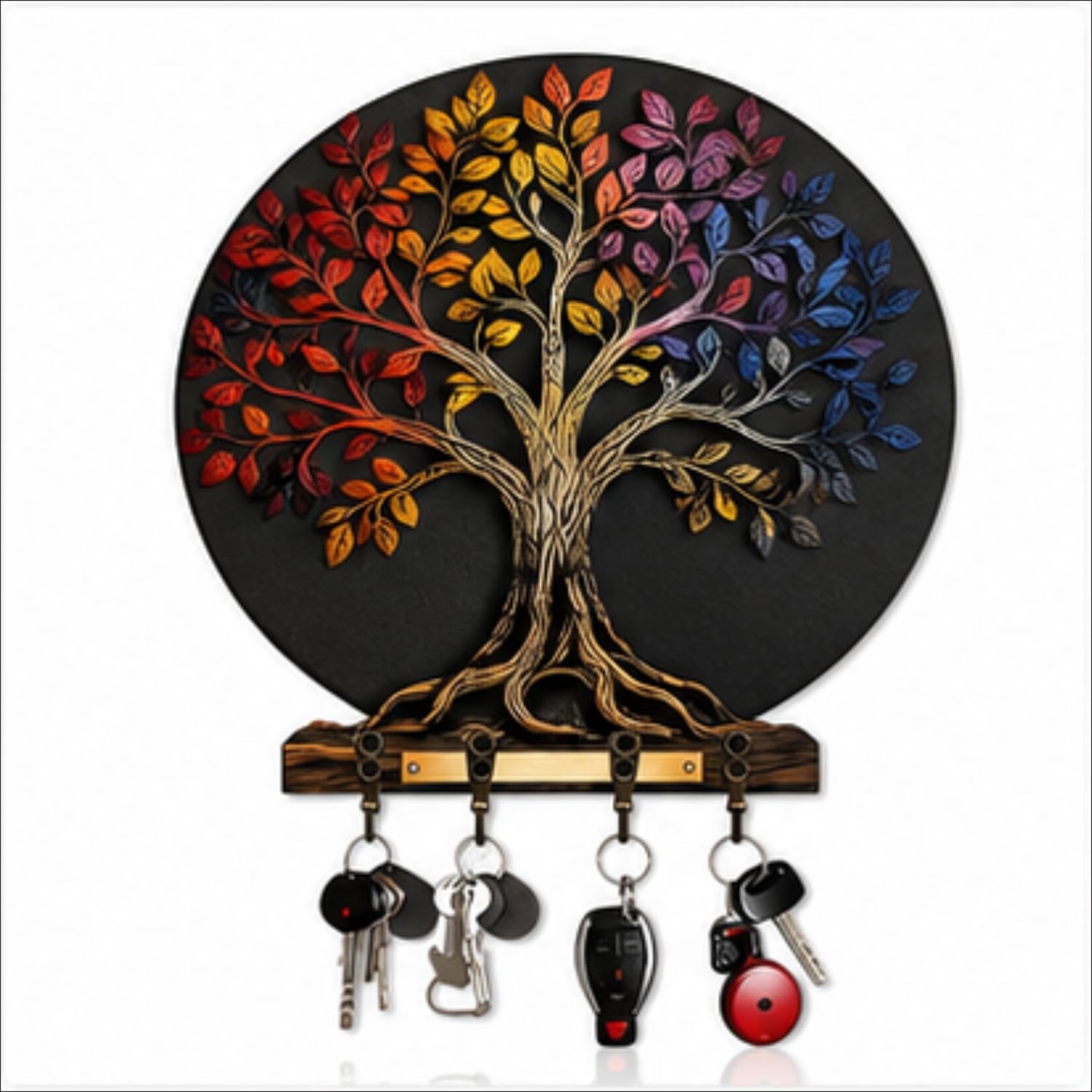 Tree of Life Wooden Key Holder for Wall | Multicolor Decorative Key Rack with 6 Hooks | Stylish MDF Key Organizer for Home Entrance, Living Room, Office & Housewarming Gift-image-33