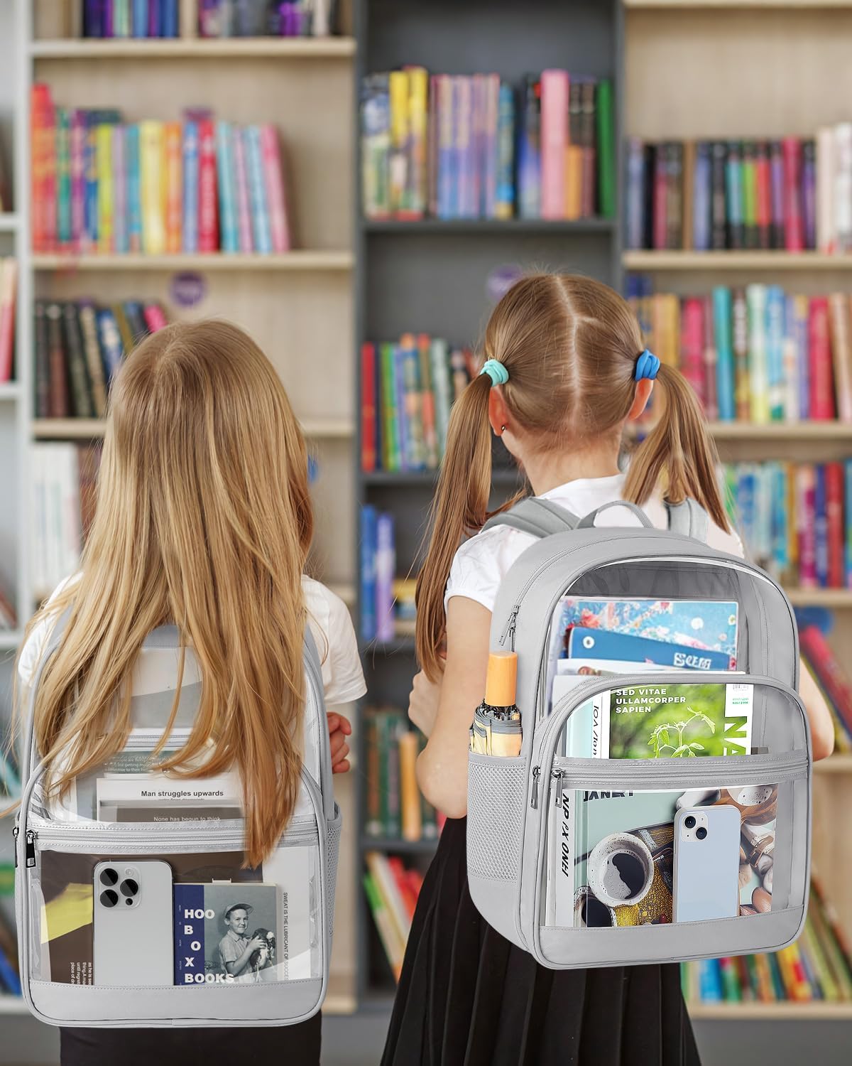 KIMNERPU Clear Backpack, Heavy Duty Transparent Bookbag for School, Fabric & PVC Transparent Backpack with Reinforced Strap for Women Men, Capacity Clear Bag for College, Travel, Security, Grey