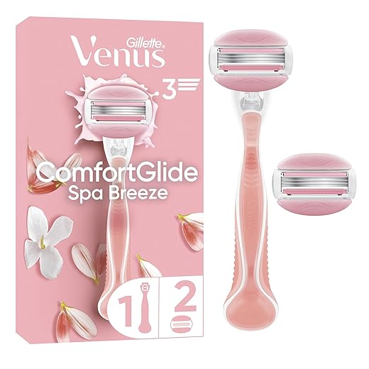 Gillette Venus ComfortGlide Spa Breeze Women's Razor Reusable Handle 3 Blade Refills No Need Shaving Gel, 1 Replacement Per 30 Days Shaving, Designed For Body And Hair