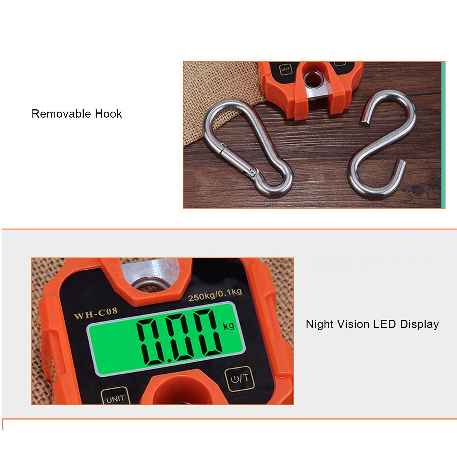 FLEXMAN Hanging Scale, Waterproof LCD Digital Display Crane Scale Weighing Measurement with Stainless Steel Hook Buckle for Roadside Street Stall, Vegetable Market