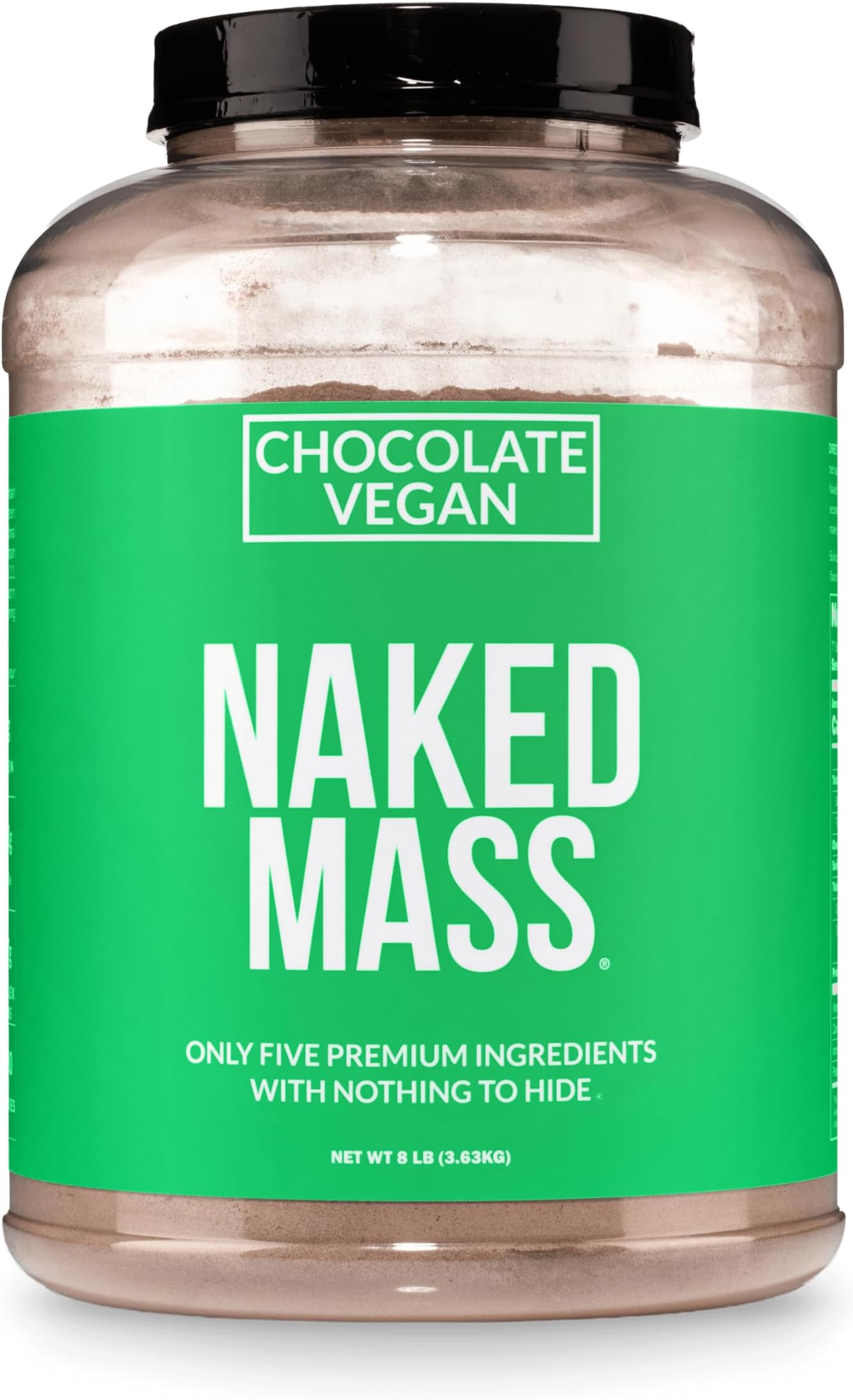 NAKED Vegan Mass - Chocolate Vegan Weight Gainer - 1,280 Calories, Non-GMO, Soy & Gluten Free, No Artificial Ingredients - 8LB Bulk - 11 Servings