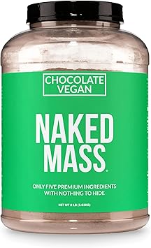 NAKED Vegan Mass - Chocolate Vegan Weight Gainer - 1,280 Calories, Non-GMO, Soy & Gluten Free, No Artificial Ingredients - 8LB Bulk - 11 Servings